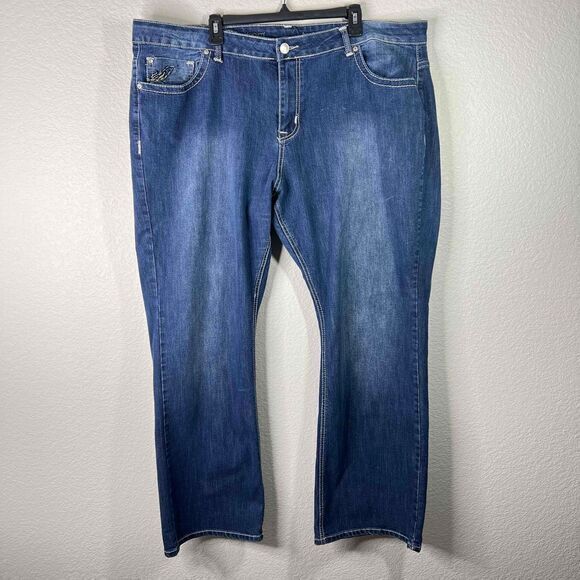 Avenue Denim Women's Blue Wash Distressed Bootcut Jeans Five Pockets Size 24A‎ - Picture 1 of 9